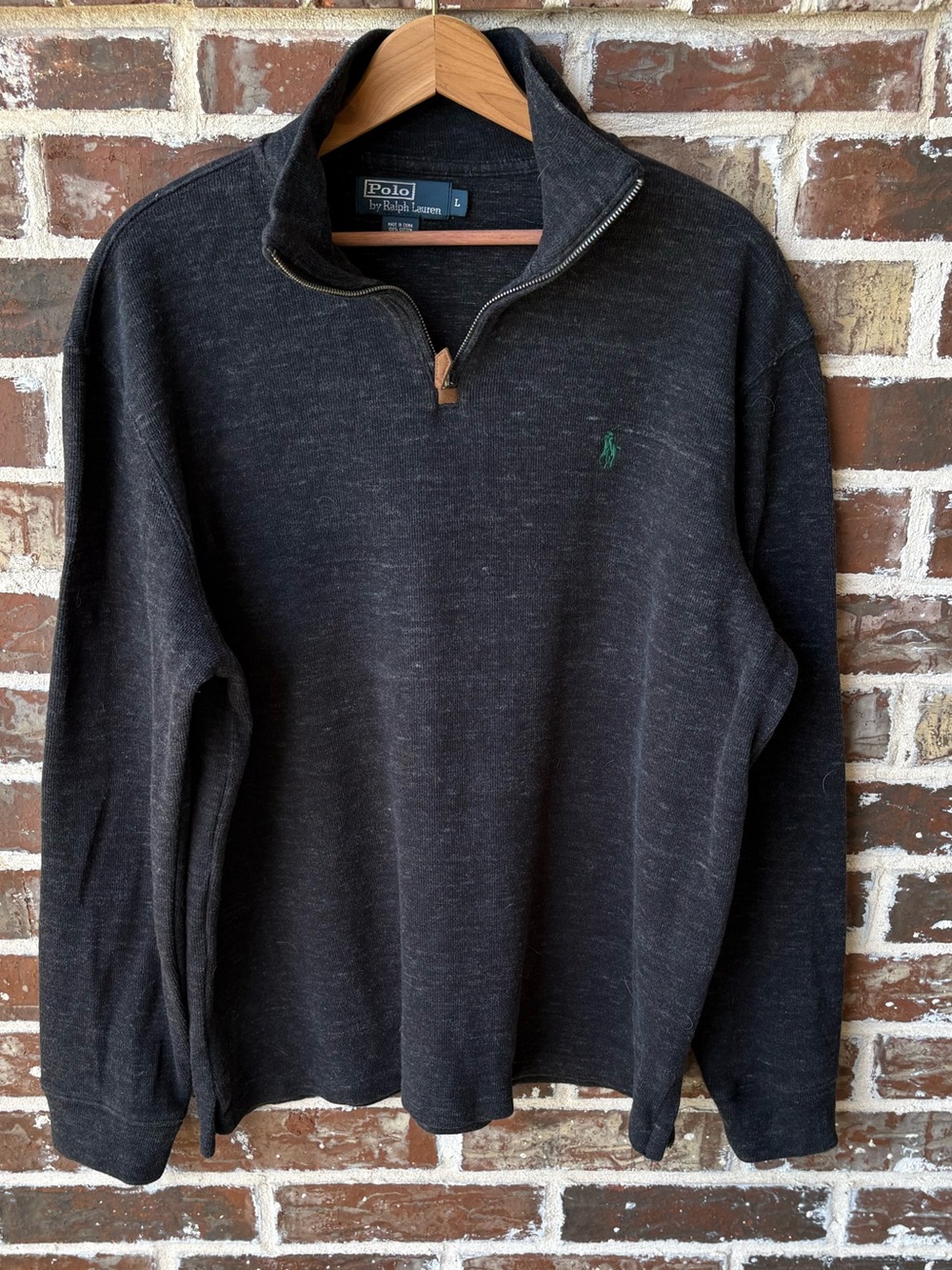 Polo Ralph Lauren Quarter Zip Pullover 100% Cotton Charcoal Gray Size Large